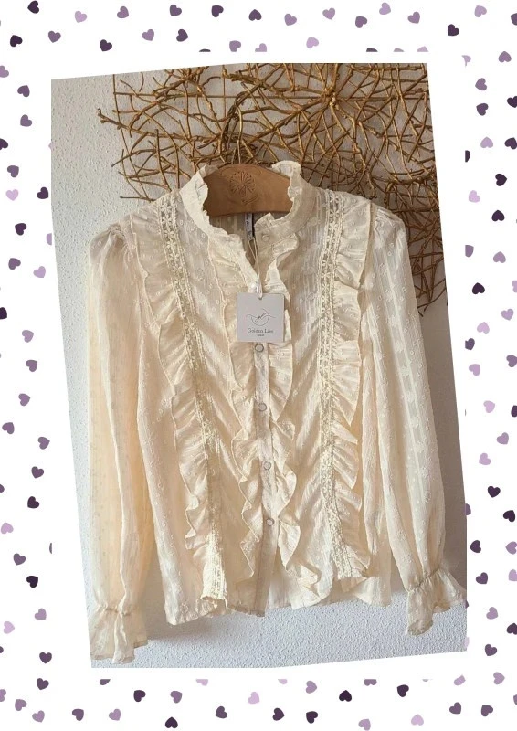 Blusa crema con volantes – Encaje elaborado – S – Golden Live – photo 2